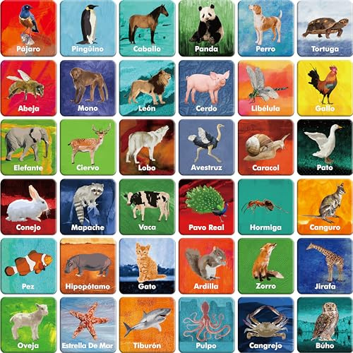 Juego de Emparejamiento de Animales de 36 Pares, 72 Tarjetas de Memoria en Español con 36 Diseños Juguetes Educativos de Aprendizaje (Cada Una Mide 5cm X 5cm)