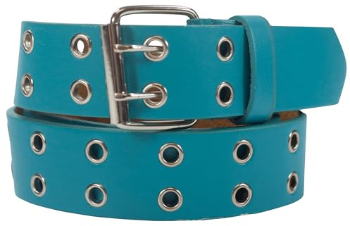 SCAMODA Cinturón con remaches de piel para hombre y mujer, con ojales, varios colores, tamaños, anchos, verde menta, 135/BW120 - Br. 3,5 cm