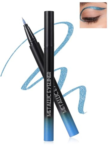 Metallic Glitter Liquid Eyeliner, Hellblau Diamond Glitzer Eyeliner Stift, Wasserfester Langanhaltend Wischfest, Ultrafeine Feder, Hochpigmentiert Smooth Flüssig Kajalstift Makeup für Frauen-03#