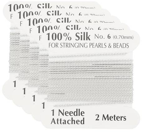 PATIKIL Silk Cord Thread, 5 Pcs Pure Silk Beading Thread Cord Size 0.7 mm with the Knotting Pearls Needle Attached, White