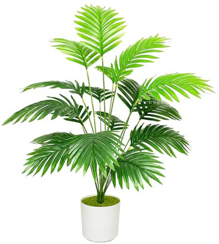 Zelihrdu Piante Finte da Interno, Piante Artificiali Esterno, Tropicale Palma Finta con Vaso Plastica Soggiorno Decorazioni Camera da Letto Balcone Casa Ufficio Giardino (80cm Palme Verdi)