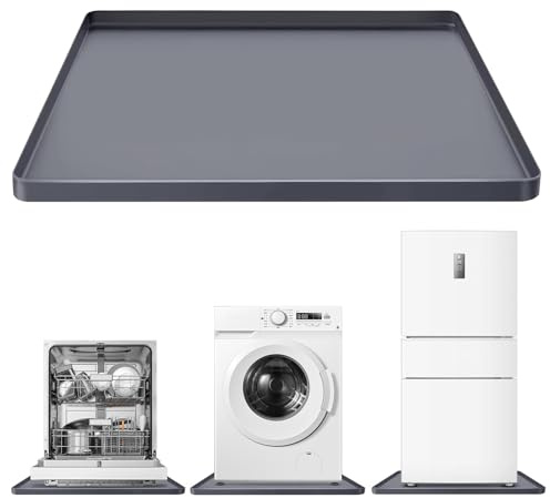 XHIKOWAT Silicone Washing Machine Pan - 68cmX68cm inch Washing Machine Tray with Raised Edge, Non-Slip Trays for under Washer and Dryer, Washer Tray for Floor Protection, Washer Drain Pan (Grey)