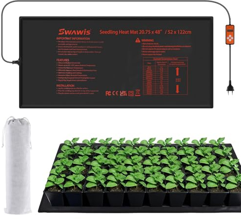 SWAWIS130W Tapis Chauffant Plantes 52.7x121.9cm avec Thermostat, Plage de Contrôle de Température 5-45 ℃, IP67, pour pour Germination des Graines, Brassage Artisanal, Reptiles(Intégré)