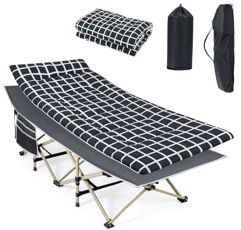 JF HOME BLISS Camp Beds with Mattress Folding Camping Cot with Carry Bag for Outdoor Travel, Office, Home Nap