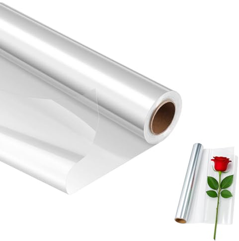 OYUUJII Cellophane Wrap Roll,40CM x 15M Clear Cellophane Wrap for Hamper 3 Mil Thick Florist Gift Wrapping Paper Roll for DIY Gift Florist Bouquets Basket Hampers Crafts & Holiday Gifts