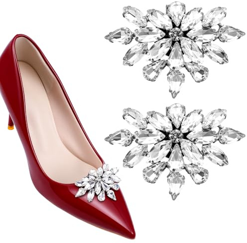 DOPENSPI 1 paio di clip per scarpe da donna, argento clip per scarpe con strass gioielli cristallo ShoeDecor staccabile fibbia brillante elegante scarpe accessori per feste di nozze fai da te