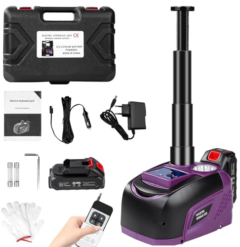 Cric électrique 5T avec batterie 21 V 4,0 Ah, télécommande et lumière LED, hauteur de levage de 16,5 à 45 cm, cric hydraulique pour voiture/SUV, camion, urgence, changement de pneu et réparation de