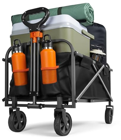 VonHaus Festival Cart on Wheels – Foldable Portable 70L Camping Trolley with 100Kg Weight Capacity – Garden Cart with 360° Rotating Wheels & 2 Cupholders for Garden, Picnic, Shopping & Fishing
