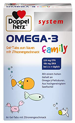 Doppelherz system OMEGA-3 family Gel Tabs – Enthält 180 mg DHA, ein Baustein des Gehirns, als Tagesportion (2 Gel-Tabs) – 60 Tabs