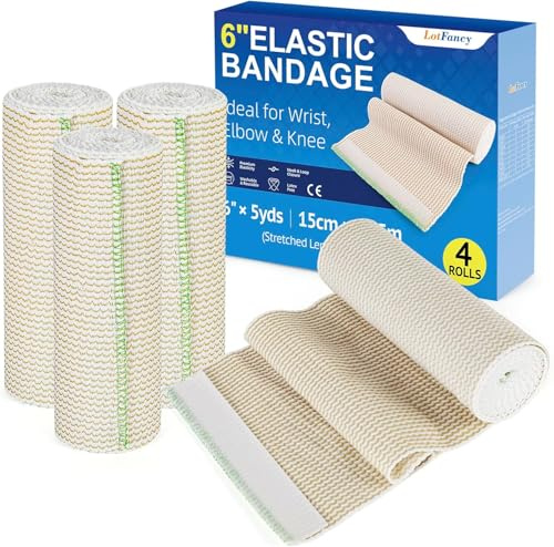 LotFancy Elastic Bandage Wrap, 4 Pack 6 Inch Reusable Compression Bandage, Self Closure on Both Ends for Ankle, Knee, Legs, Foot, Premium Medical Support & First Aid for Injury Recovery, Sports