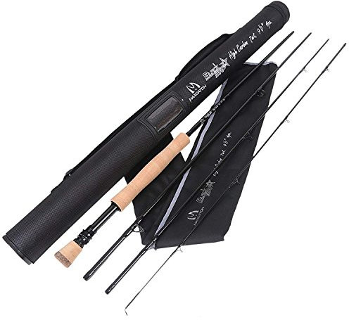 MAXIMUMCATCH -Black Star- Fliegenrute: IM10 Kohlefaser, Pacbay Minima Führungsringe, eloxierter Rollenhalter, 4-Teil, 4/5/6/7/8 WT (Black Star, 9' 8wt)