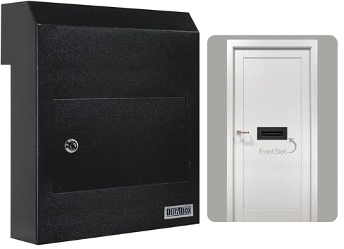 Durabox Through-the-Door Drop Box Deposit Safe 12 x 6 x 15 - Heavy Duty Steel Mailbox with Lock for Receiving Mail, Checks, Letters, Cash and more for Home, Office and Commercial Use (D500) (Black)