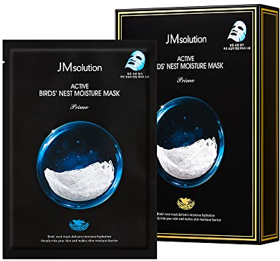 JMsolution Active Birds' Nest Moisture Mask (10 Sheets) | Deep Hydrating & Nourishing Korean Facial Mask | Swiftlet Bird's Nest Extract for Elasticity & Glow | K-Beauty Home Spa