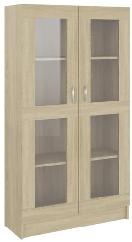 vidaXL Armoire à Vitrine, Meuble de Rangement avec Compartiment, Étagère de Salon Salle de Séjour Chambre Intérieur, Chêne Sonoma Bois d’Ingénierie