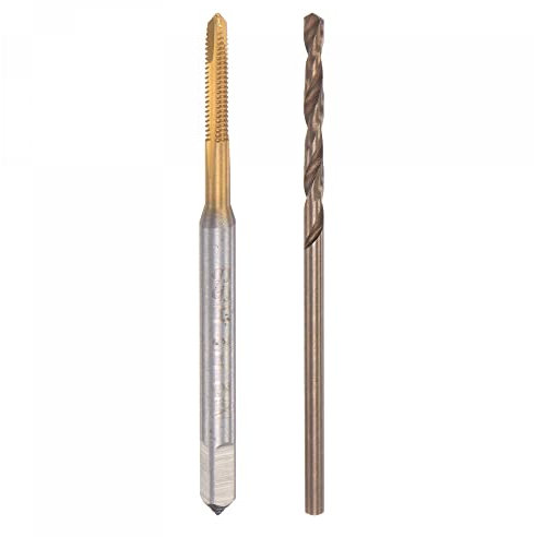 sourcing map M2 x 0.4 Spiral Point Thread Tap and 1.6mm Drill Bit Set, Metric Titanium Plated Cobalt High Speed Steel Machine Screw Thread Tap Threading Tool