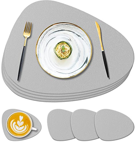 YUNJUER Silicone Place Mats and Washable Coasters Set, Heat-Resistant 450 °F, Non-slip Wipeable Waterproof PlaceMats for Indoor Kitchen, Outdoor Dining Table, Restaurant, 8 Pieces, Light Grey