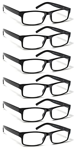 BIENCOOL 6 Pack Reading Glasses Traditional Frames for Men and Women Readers with Spring Loaded Hinges (6 Pack Black, 2.00, multiplier_x)