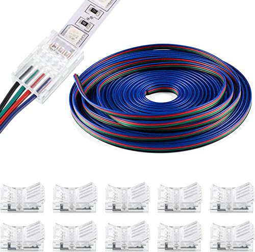 VISSQH LED Strip Connector Kit, RGB 5050 10 m förlängningskabel, 12V LED-kabel, LED-stripskontakter 10 mm 4pin, 3pin snabb kabelanslutning för 5050 3528 RGB LED-remsa