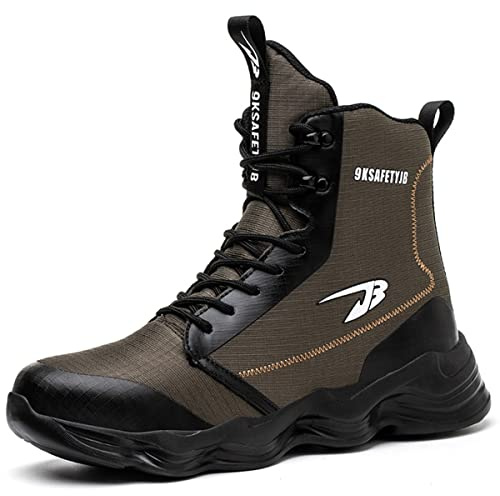 COMFOX Scarpe antinfortunistiche alte con punta in acciaio, leggere, traspiranti, scarpe da lavoro, scarpe da ginnastica per protezione, stivali antiscivolo per uomo e donna, Verde 9991, 42 1/3 EU