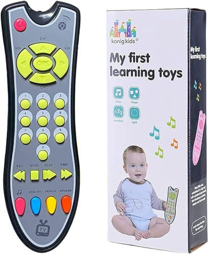 KECOLNA Kids Realistic TV Remote Control Toy with Musical Sound and Soft Light, Early Educational Toy with English Spanish and French 3 Language, Sensory Learning Toys for 6 Months+ Toddlers