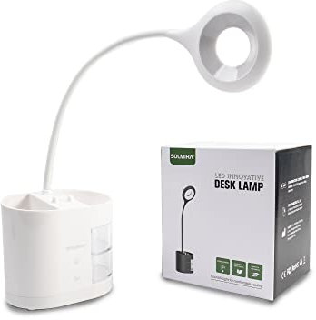 SOLMIRA Lampara de Escritorio con Portalápices, 28 LED, Batería de 1800 mAh, Blanca, Certificado CE y RoHS