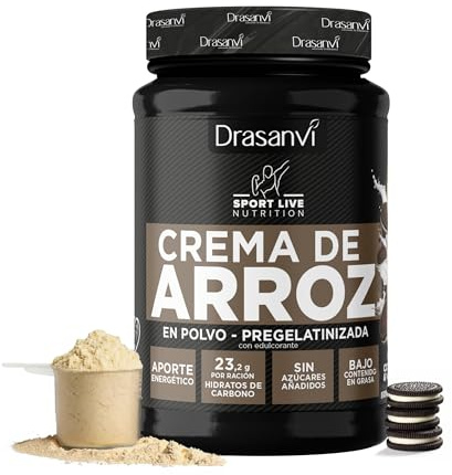 Drasanvi SPORT LIVE CREMA DE ARROZ by - Bajo contenido en grasa - Disolución instantánea - Sin azúcares añadidos - VEGANO - SIN GLUTEN - Sabor COOKIES & CREAM - 1kg