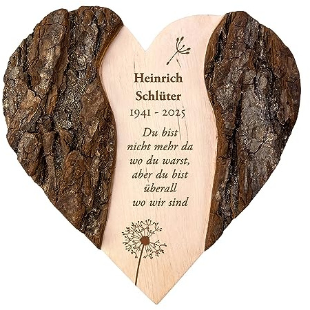 Casa Vivente Trähjärta med gravyr för sorg, personlig minnestavla för döda med namn och datum, dekoration souvenirer, hjärta gravsmycke, sorggåvor, trä hjärta minne