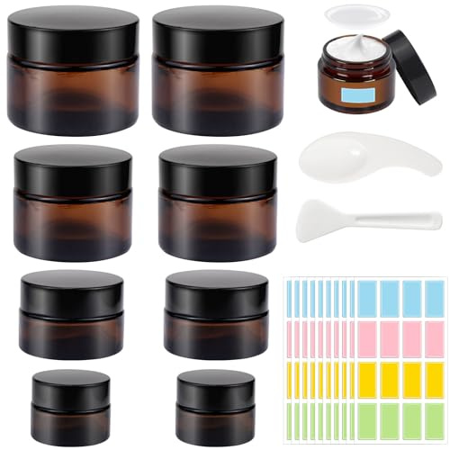 8 Pezzi Barattolo Cosmetico di Vetro, Contenitore in vetro barattoli 10 ml/20 ml/30 ml/50 ml, Barattoli cosmetici per creme cosmetici, lozioni, oli essenziali