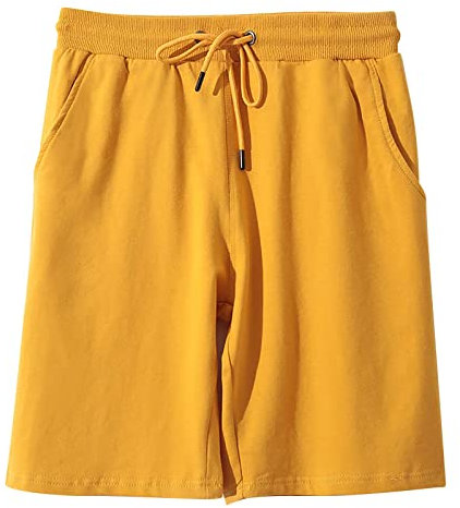 Shorts Herren Sport Kurz Baumwolle High Waist Sportshorts Lässige Herren-Shorts Swim Short Bequeme Sommer Elastisch Taille Boardshorts Mit Taschen Basketball Kurze Hosen Men's Home (g-Yellow, XXL)