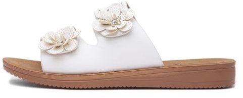 Lilley Womens White Flower Mule Sandal - Size 4 UK - White