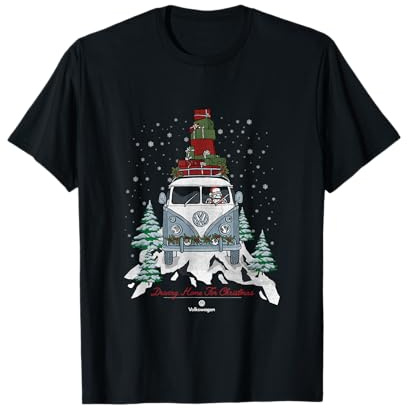 Volkswagen Unisex Driving Home Christmas Camper T-Shirt - Black, Short Sleeve, Crew Collar, Slim Fit, Small