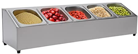 Begoniape Gastronorm Récipient à ingrédients en acier inoxydable Passe au lave-vaisselle 5 récipients GN 2 litres avec 5 couvercles GN Récipient Gastronorm 86 x 22,5 x 22 cm