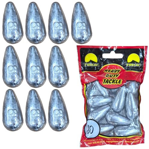 PRO FILSTAR Inline Grundblei Angeln Set 10 x 80g - Blei Angeln - Angel Bleie Set - Grundangeln - Birnenblei - Blei Gewicht - Angelblei - Fishing Weights - Bleigewichte – Karpfenblei – Tropfenblei