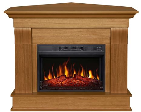 ArtiFlame Camino elettrico Albion Corner AF23S, camino ad angolo elettrico con riscaldamento 1800 W, effetto fiamma 3D realistico, illuminazione a LED, telecomando, timer, termostato, effetto