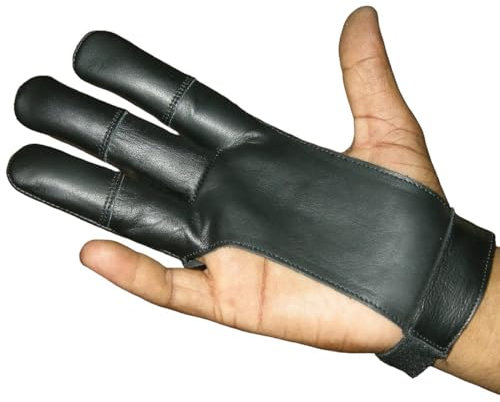 Tartancity Bogenschießen Bear Claw Glove Jagd Schießhandschuhe Leder Schwarz 3 Finger Handschuhe für Bogenschützen (Schwarz, XL)