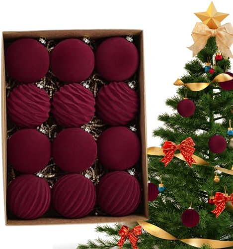Pallina Floccata | Palline Di Velluto | Palla Per Albero Di Natale | Decorazione Per Albero Floccata Bordeaux | Palline Decorative Per Albero Di Natale Per Decorazioni Natalizie Per Matrimoni