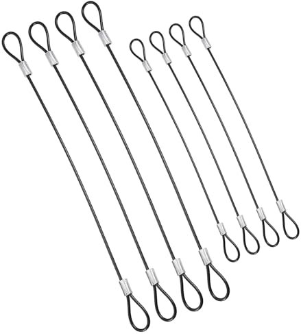 KOOLEVER 8 PCS Safety Cable Lock, 4PCS 8 & 4PCS 12 Stainless Steel Wire Rope, 2mm Dia Security Wire Rope with Double Loop, Black Luggage Lock Safety Cable for Stage Lights Luggage Suitcase