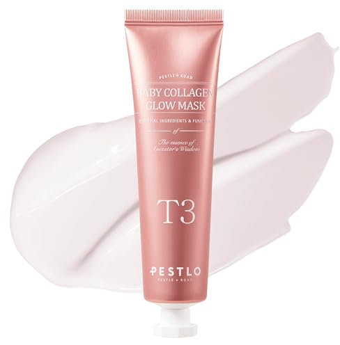 PESTLO Baby Collagen Glow Mask - Korean Peel Off Mask Skincare Infused with Reallagen/T3 Vegan Collagen, Aginon, Volufiline, for Elasticity, Firmness, Glow Skin, & Optional Overnight Use, 1.69 fl.oz