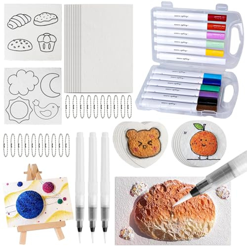 SUPRBIRD Peinture Magique Gonflante, Toile Magique en Éponge 3D, Set de Peinture Texturée en Mousse 3D pour Enfants, Papier à Peindre Texturé avec 12 Crayons de Couleur