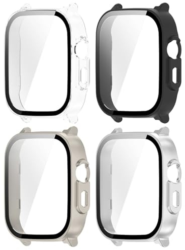 NovemFoal Skyddsfodral kompatibelt med Realme Watch 5 skärmskydd, allt-i-ett-fodral byggt med HD härdat glas film klocktillbehör (svart + silver + stjärnljus + genomskinlig)