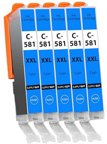 Supply Guy 581XXL Bläckpatroner Cyan kompatibla med Canon CLI-581 XXL för Pixma TS705 TS705a TS6350 TS6350a TS6351 TS6351a TS6300 TR8550 TS9550 Multipack 5 patroner 581 XXL