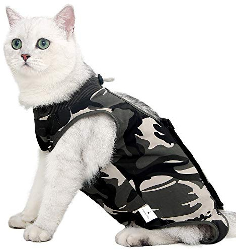 LIANZIMAU Cat Recovery Suit With Avoid Licking For Surgical Abdominal Wounds Soft Breathable Home Indoor Pet Clothing E collar Alternative For Cats Dogs After Surgery Wear Pajama Suit