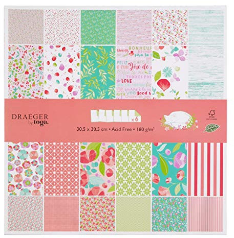 DRAEGER PARIS 1886 PS167 Papier Scrapbooking, Rosa und Grün, 30,5 x 30,5 cm