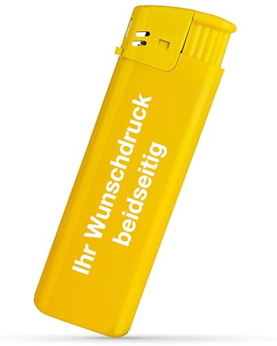 #teamludorf Elektronik Feuerzeug personalisierbar – Wunschtext Druck beidseitig – modernes Elektronik-Feuerzeug personalisierte Geschenkidee für besondere Anlässe des täglichen Gebrauchs (GELB,100)