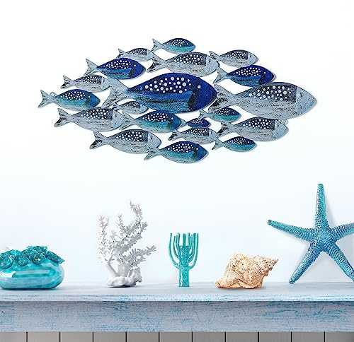 Metal Fish Wall Decor Handcrafted Fish Art Summer Metal Wall Sculpture Marine Decor for Coastal Nautical Beach or Boat Decor Collector Vacation House Blues Silver Wall Art Bedroom Bathroom Living Room