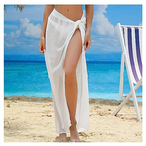 SHTGOI Dam strand omlottkjol chiffong strandkjol lång med slits bikini täcka upp sexig mjuk strandklänning sarong baddräkt strand wrap täckande strandhandduk för sommar strand bikini baddräkt vit