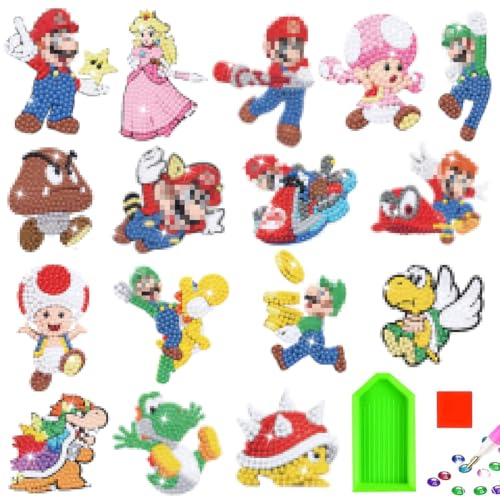 Diamond Painting Kit Enfant, 16 Pièces 5D Diamond Painting Autocollants Kits Enfants, DIY Peinture Diamant Autocollant, Kit Mosaïque pour Enfants, Broderie Diamant pour Enfants et Débutants Adultes