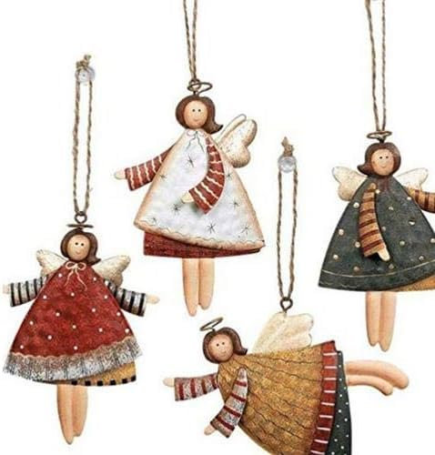 YIEUR 4 ciondoli a forma di angelo in metallo, 11 cm, con spago, 50 g, con 2 ganci per decorazioni di Natale (angeli)