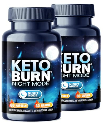 NEU: KETO BURN® Night Mode Kapseln 2er Packung mit 0,5 mg Melatonin & Cholin, Stoffwechsel Rezeptur extrem - schnell & endlich - verbesserte Formel für die Nacht, für Frauen + Männer