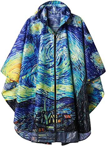 SaphiRose PONCHO Poncho Impermeable Reutilizable Adulto Unisex Chubasquero Capa de Lluvia Noche estrellada de Van Gogh
